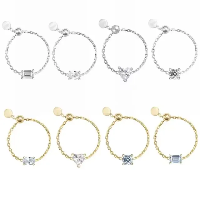 Sparking Bling 5a Clear Cubic Zirconia Geometrický jednoduchý reťazový kruh pre ženy pre ženy nastaviteľné
