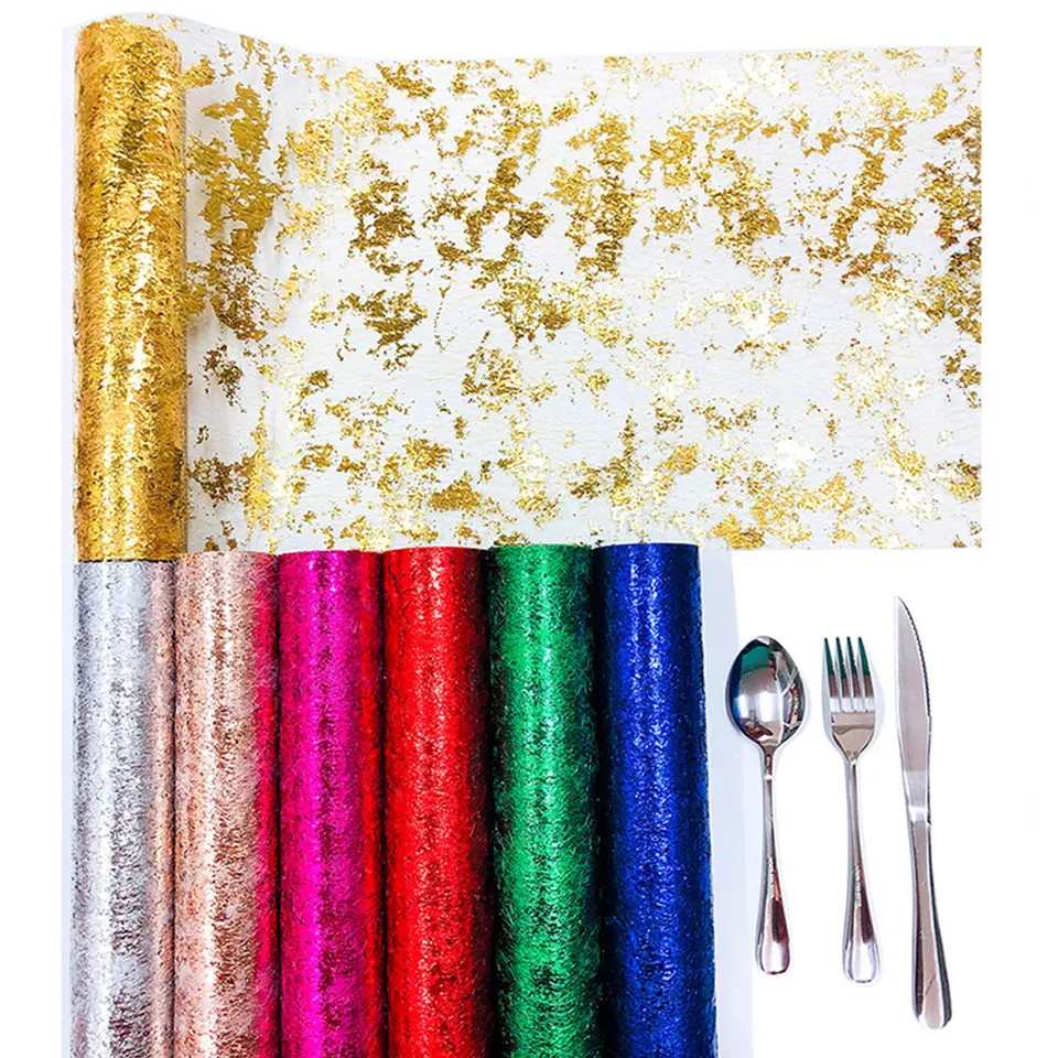 Sparkle Metallic Table Runners Gold Silver Thin Table Runner Glitter Flother Flow Metallic Foil Mesh Roll Birthday Party Decor Wedding
