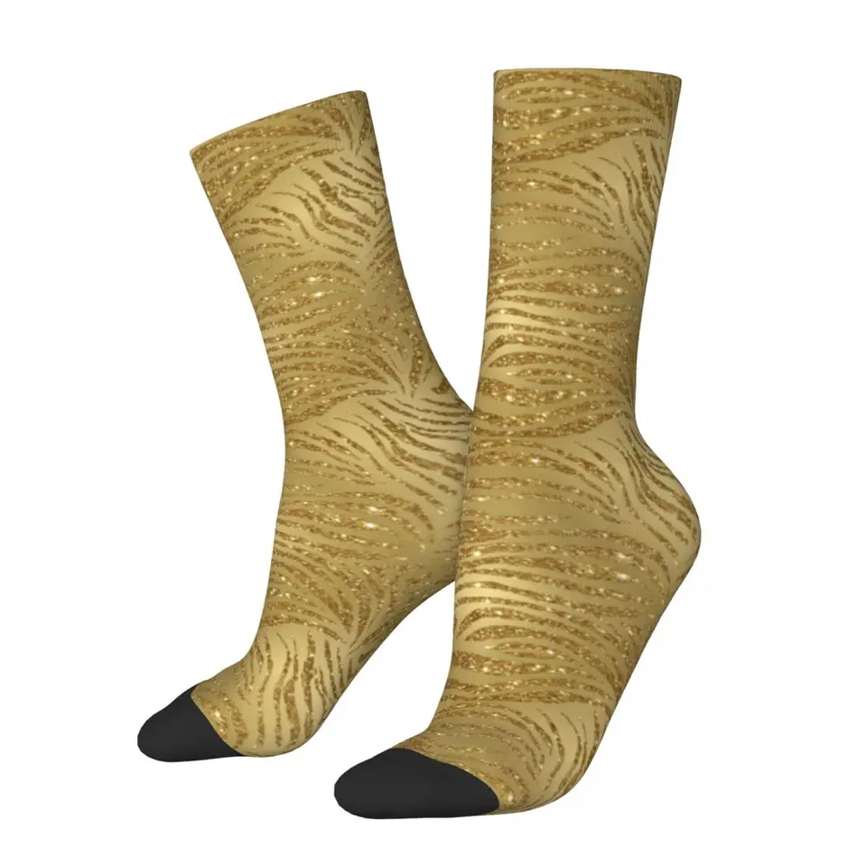 Sparkle Tiger Print ponožky Zimné zlaté trblietavé pruhy Párku pančuchy Príležitostné ženské kvalitné ponožky Bežné športové protišmykové ponožky
