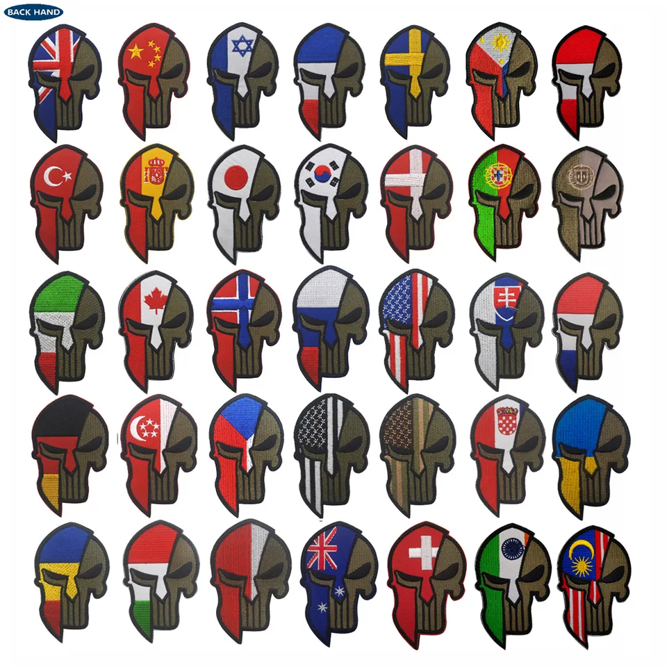 Spartan prilba odznak Spojené štáty Španielsko Rusko Izrael Spojené kráľovstvo taktická lebka Vojenská odznak pre oblečenie šija