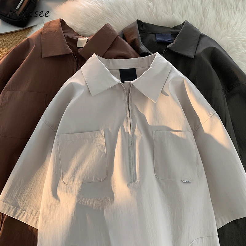 Spevné košele muži letné safari v štýle streetwear jednoduché japonské priedušné denné denné dizajn zips dizajn salóniky nosia harajuku