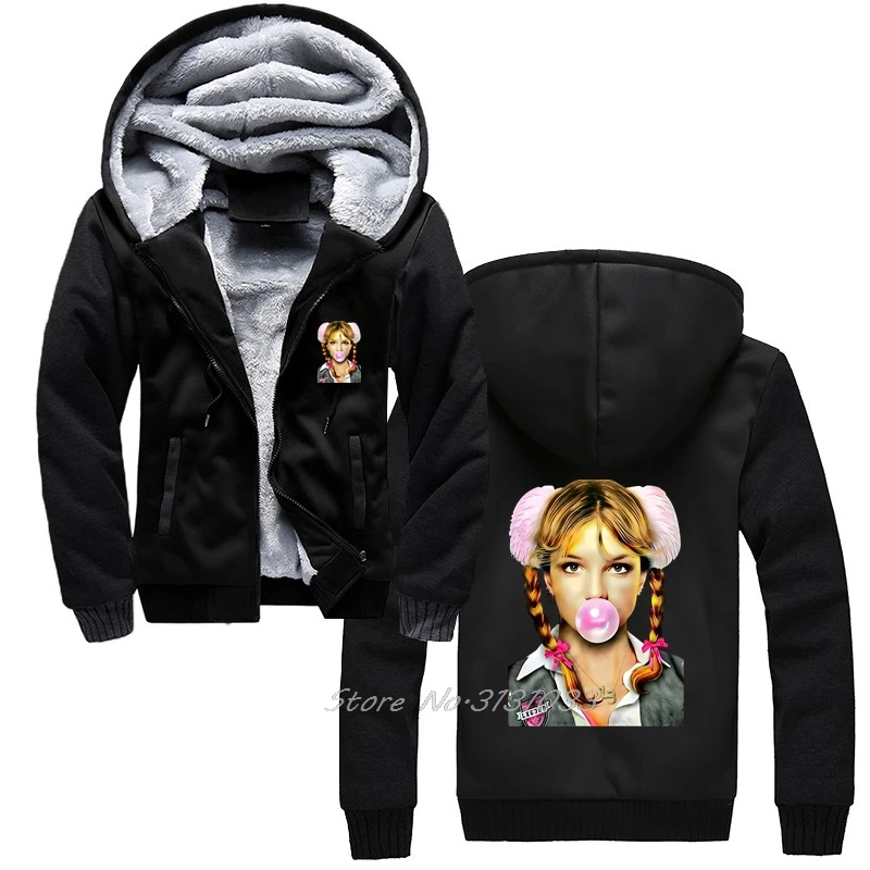 Spevák Britney Spears Bubblegum Grafická mikina muži vysokokvalitné vinobranie bunda Zimná kauzálna kapucňa Coats Cotton Streetwear