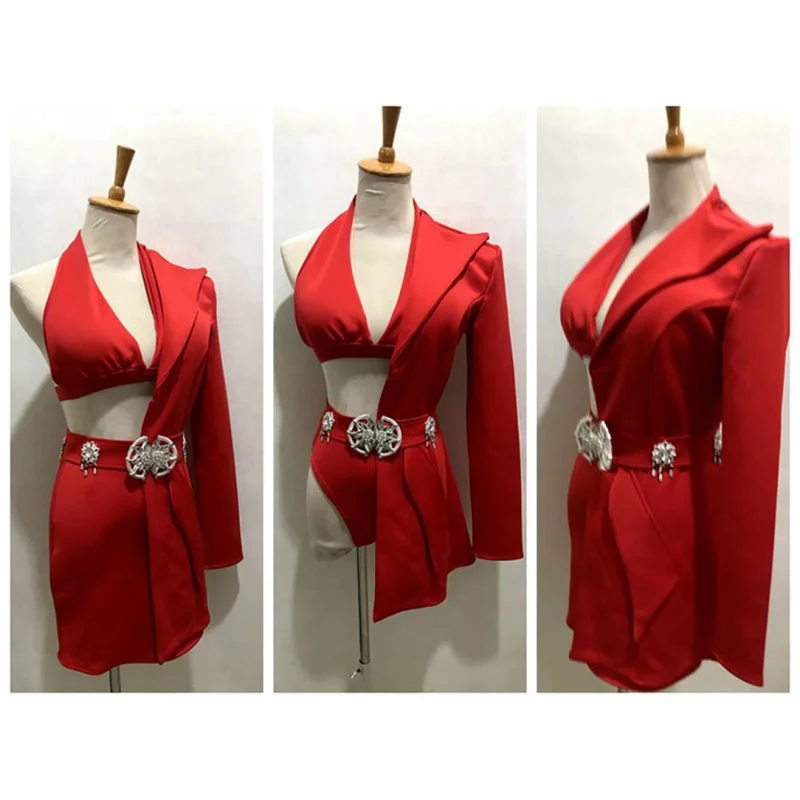 Spevák nočného klubu Gogo Dance DS Performance Dress Bar Festival Atmosféra Performance Performance Dress Red Suit Set Narodeniny šaty