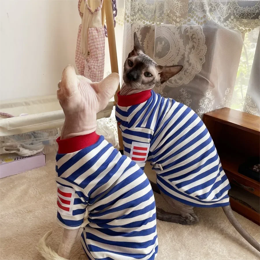 Sphynx Cat Clothes bezsrsté mačacie stropné tričko pre kožné kožu pre mačkových psov čínske školské uniformy na jar