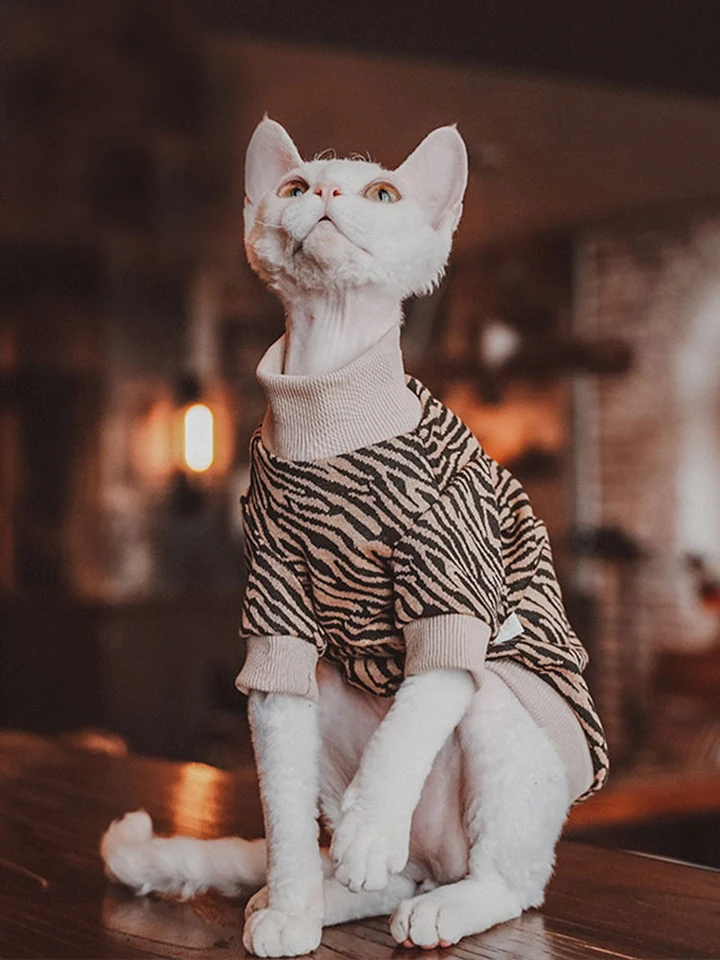 Sphynx Cat Clothes Leopar Polar Fleece Coat pre mačiatka Pohodlný sveter pre Devon Rex Cat Cat s krátkym rukávom Kostýmy domácich miláčikov