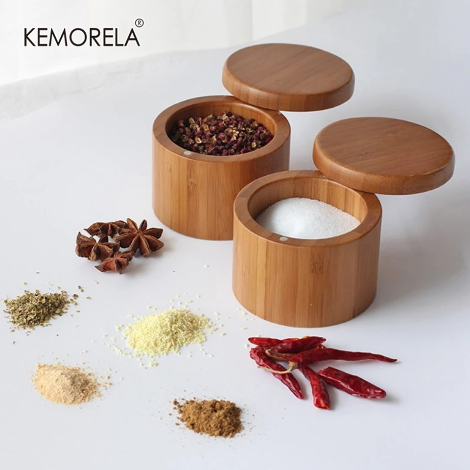 Spice Box Bambus Spice Shaker Shaker Jar Cukor Salt Pepper Herbský špáradlo skladovacia fľaša BBQ Box s vekom pre kuchynské doplnky Nástroj
