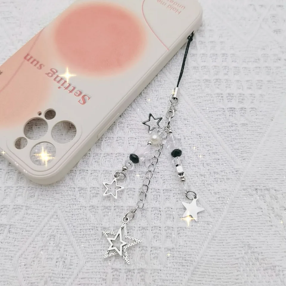 Spice Girl Style Y2K Star & Cross Phone Chain Chain Retial Cross Silver Pentagram Telefón prívesok srdce y2k