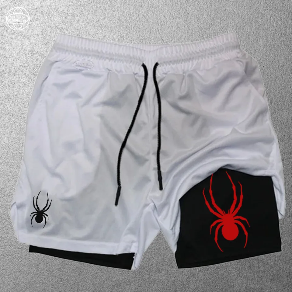 Spider Print Running Shorts Men Gym Sports Shorts 2 in 1 Quick Dry Workout Training Gym Fitness jogging krátke nohavice leto