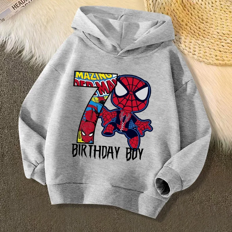 Spiderman Kid Hoodie Narodeniny Číslo 3-9 Zázraky mikiny T Karika