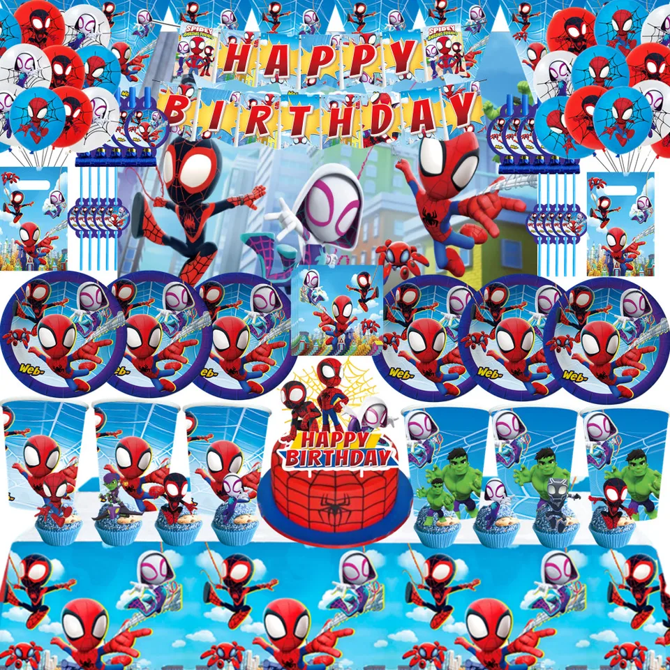 Spidey a jeho úžasní priatelia na párty dekorácie Dodávky papierového taniera obrusový obrus Spiderman téma bábätká Balóny
