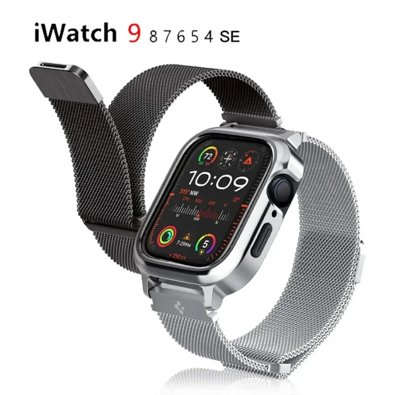 Spigén z nehrdzavejúcej ocele Milanese remienok+puzdro pre Apple Watch Ultra2 Series 9 8 SE 7 6 4 49 mm 45 mm 44 mm kovový fit pro iwatch remienok