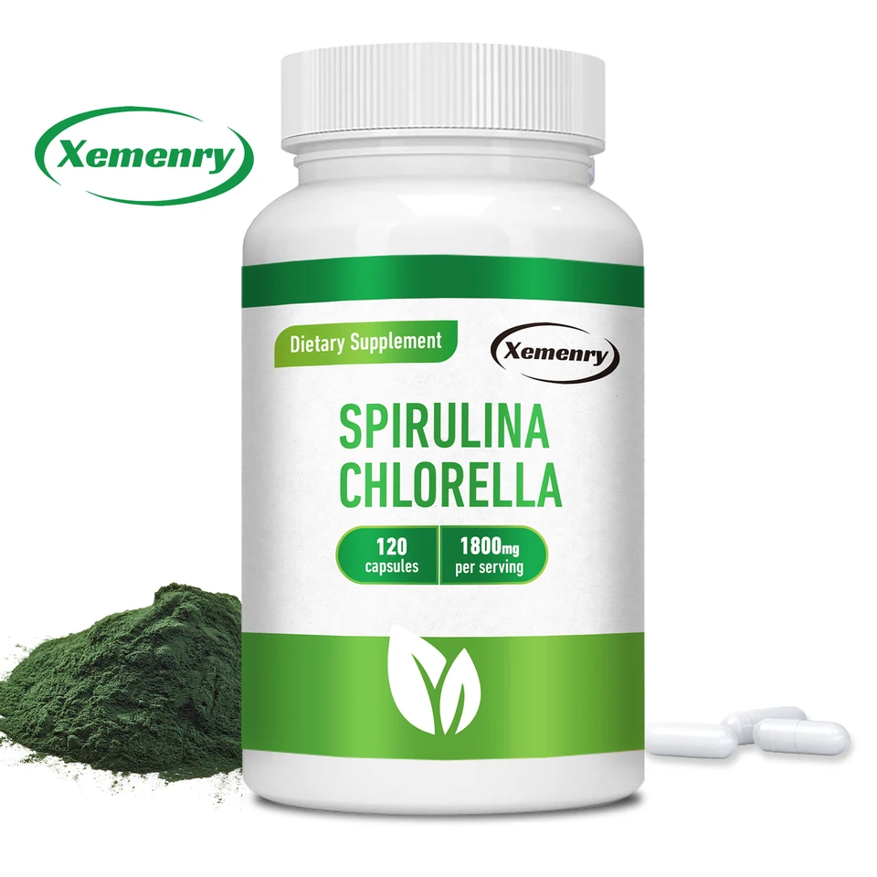 Spirulina chlorella - Detox, Energy, Digestion a silný antioxidant, prírodná kontrola cukru v krvi - 120 kapsúl