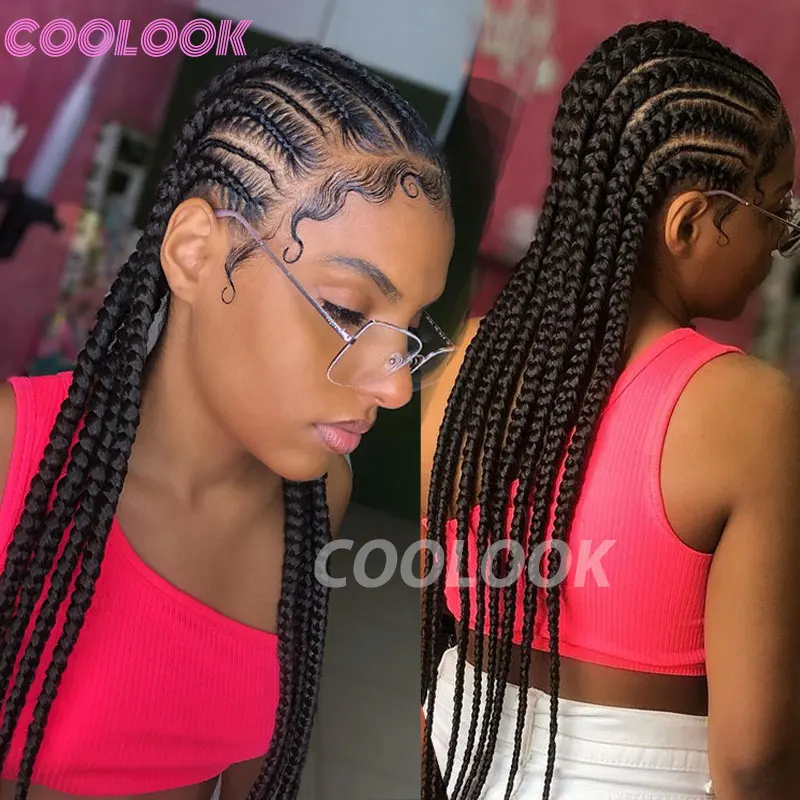 Spletené parochne Syntetické plné čipky predné vlasové parochňové háčkovacie vlasy Vlasy Parochňa Parochňa pre čiernu ženu Afro Cornrow Twist Boxing Bided Pity
