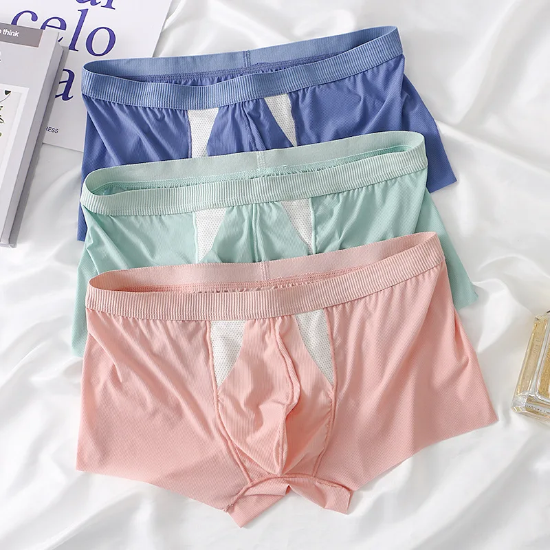 Spodná bielizeň pre mužov Boxer šortky ľadové hodváb Sexy krátke spodky spodky spodky priedušné bikiny u konvexné puzdro puzdro mužské nohavičky gay gay