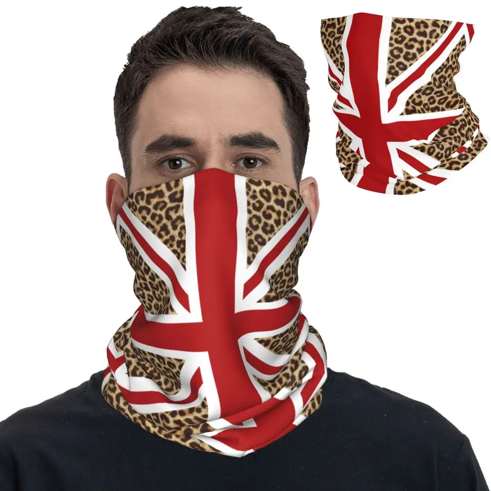Spojené kráľovstvo UK Union Jack Flag Leopard Bandana Cover Cover Tlačené Balaclavas Face Scarf Headear pre mužov