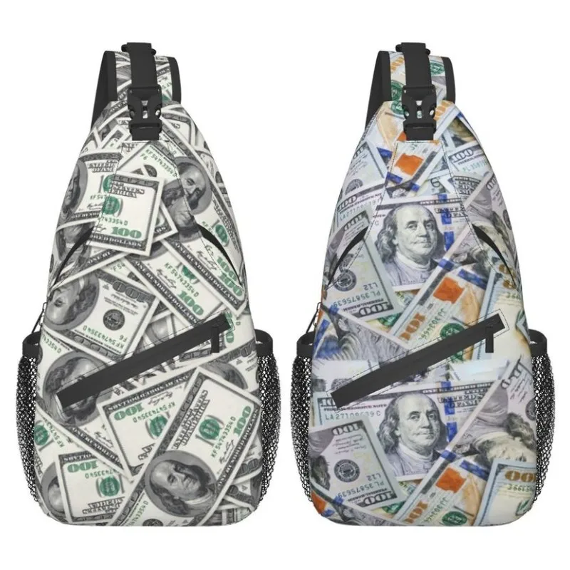 Spojené štáty americké doláre bankovky Sling Crossbody Hrudník Muži Cholní nás batoh v ramene Peniaze na cestovanie