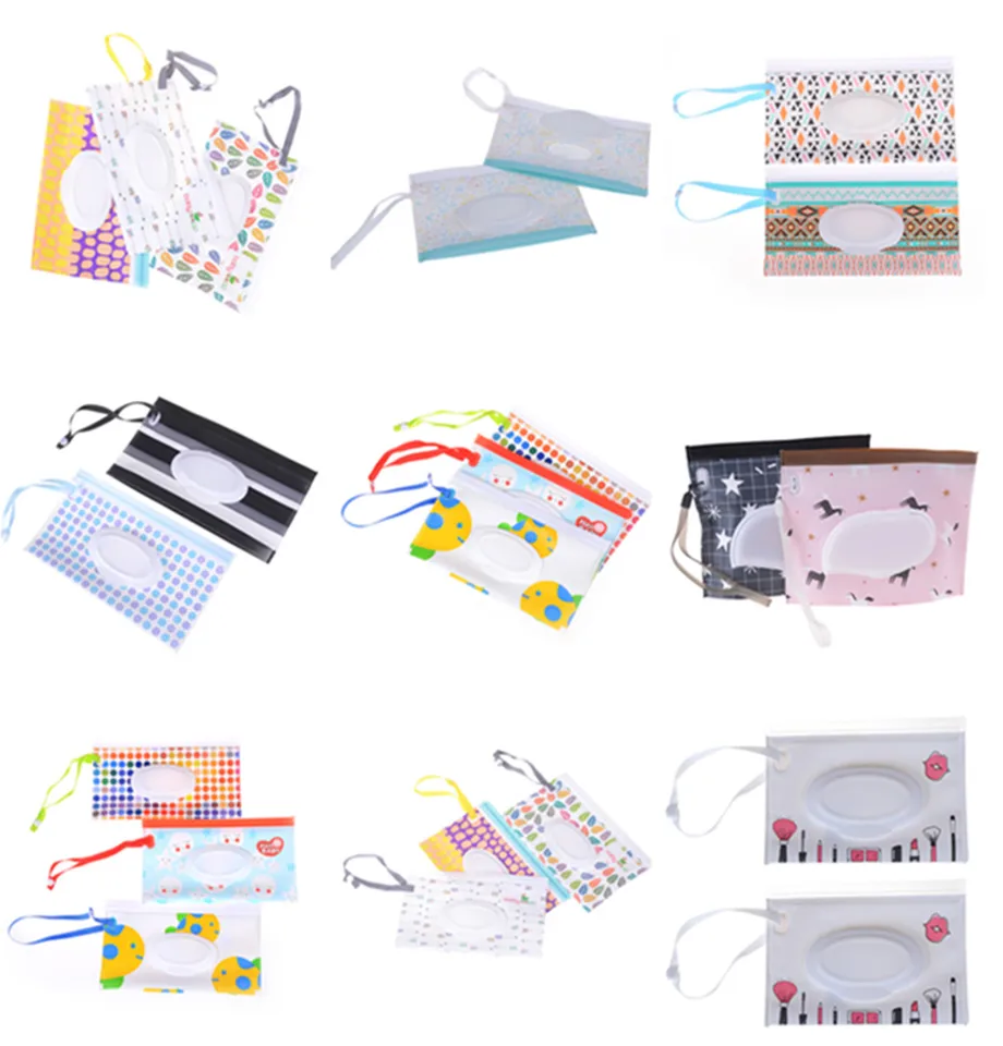 Spojka a čisté obrúsky prepravné puzdro Ekologické mokré obrúsky vrecko Clamshell Cosmetické vrecko Easy Carry Snap-Strap Urišky