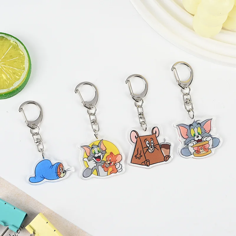Spolupráca mačiek a myši Tom Jerry Linkage Keychain akrylová karikatúra roztomilý batohový prívesok pár príslušenstiev Klávesové kľúče