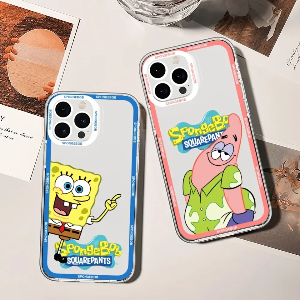 Sponge B-Bob Cartoon Squarepants Puzdro pre Xiaomi Redmi Poznámka 7 8 9 10 11 Pro Max Transparent Border Shell