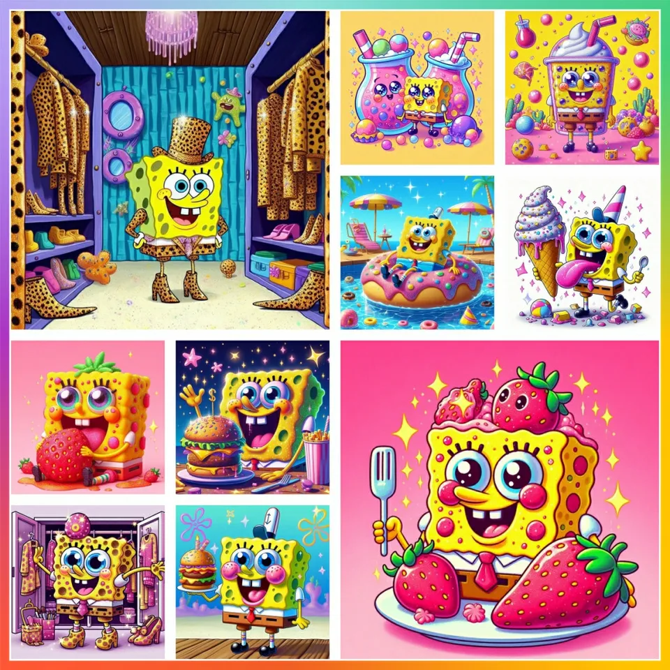 SpongeBob Squarepants Farebný karikatúra Diamond Painting Cross Stitch Kit Mosaic výšivok Domáci dekor 5D