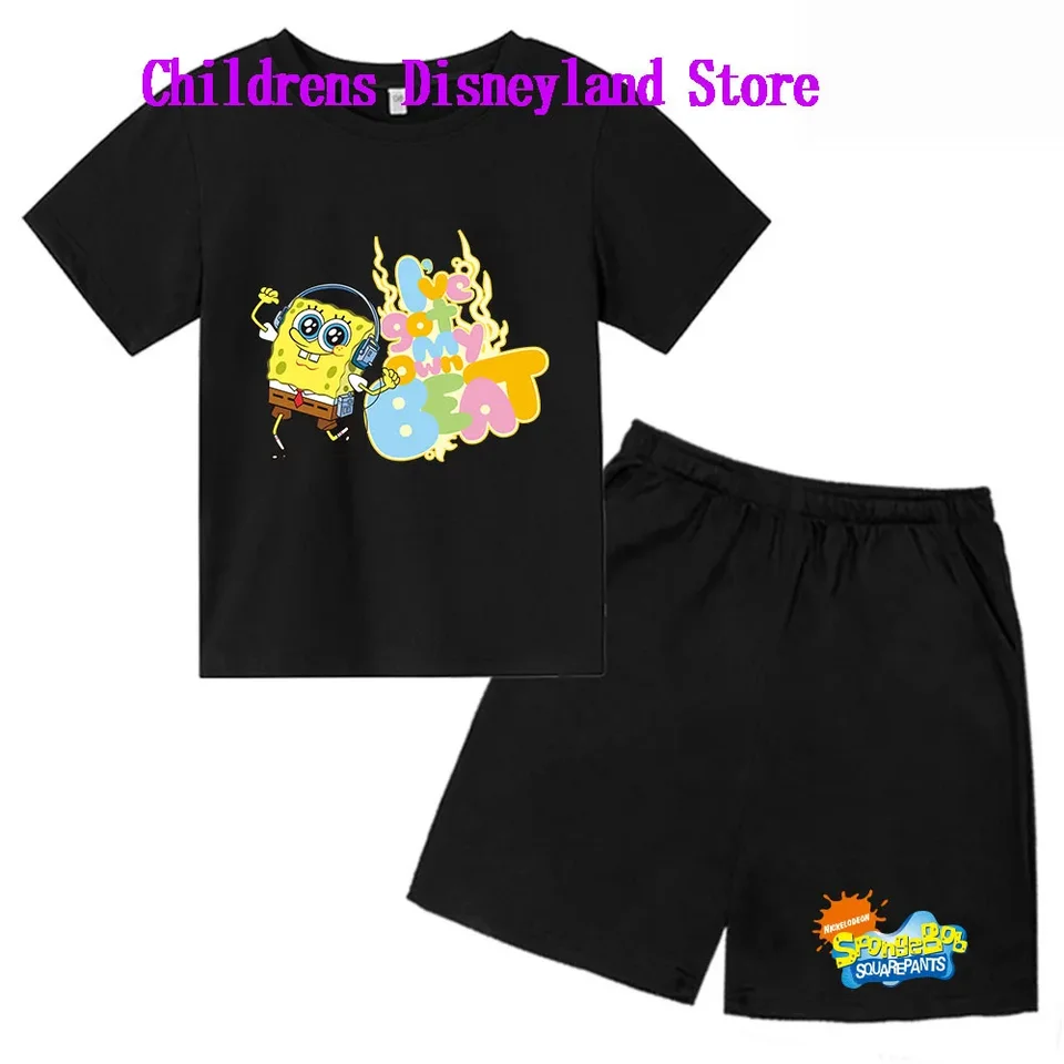 SpongeBob Squarepants Spring a jesenné detské oblečenie chlapcov a dievčenské tričko set 2-dielnu anime Tir Trother Sportswear Shorts Boys