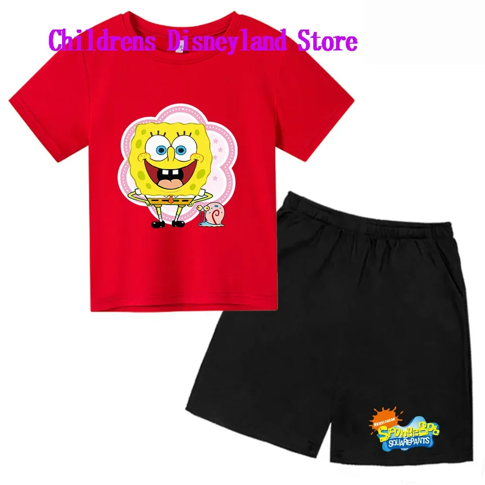 SpongeBob Squarepants Spring a jesenné detské oblečenie chlapcov a dievčenské tričko set 2-dielnu anime Tir Trother Sportswear Shorts Boys