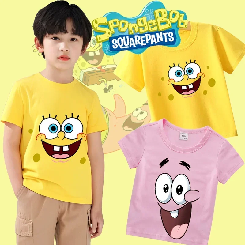 Spongebobs Squarepants Detské oblečenie anime letné krátke rukávy roztomilý patrick hviezdne oblečenie bavlnené tričko Tričko karikatúry pre deti