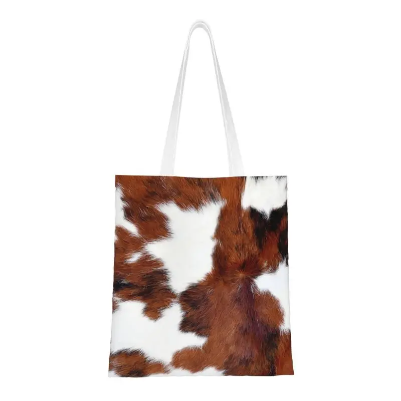 Spotted Brown Farm Animal pokožka s potravinami tote nákupné tašky krava kožušinová krava textúry tlač Tlač plátno nakupujúce ramená kabelky