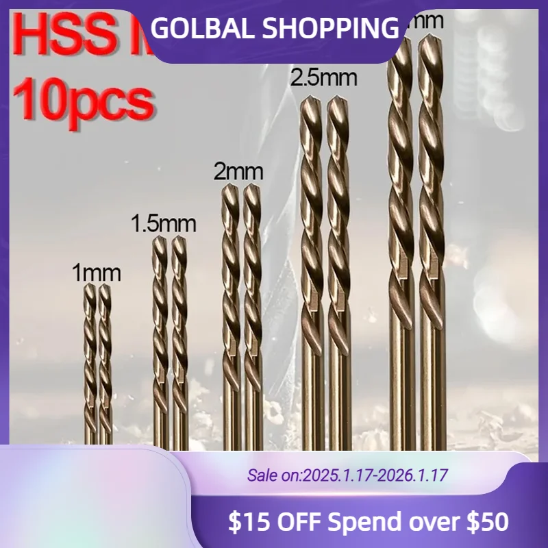 Spoľahlivý HSS M35 Cobalt Bit Bit Set, 10ks 1 mm 1 5 mm 2 mm 2 5 mm 3 mm, dlhotrvajúci výkon pre tvrdé kovy