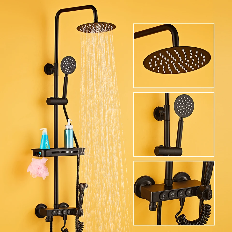 Sprchové faucety mosadz čierna vaňa faucet okrúhla trubica s jednou rukoväťou Dažďová sprcha s posúvačom na stenu voda Mixer Tap 877837