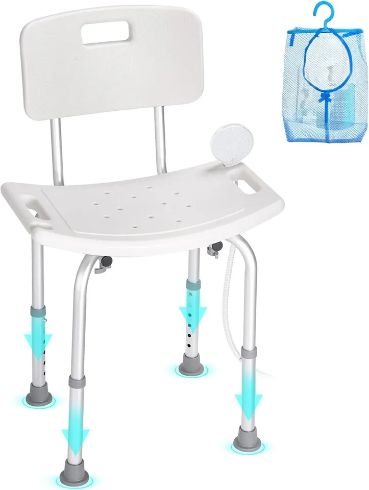 Sprchové sedadlo s chrbtom, sprchovacia stolička pre vnútornú sprchovú vaňu, nekĺzavú kúpeľňovú lavicu pre kúpanie pre starších hendikepov so zdravotným postihnutím