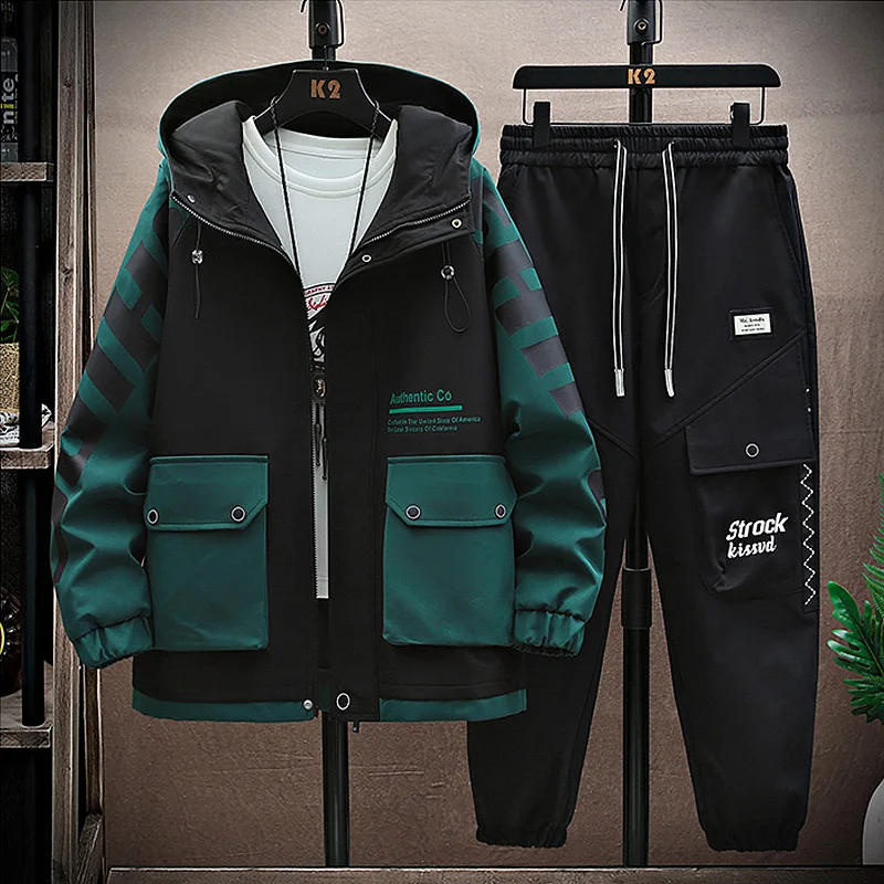 Spring Autumn Men Tracksuit Casy Roggers s kapucňou Sportswear bundy nohavice 2 kusové súpravy hip hop behom športový oblek