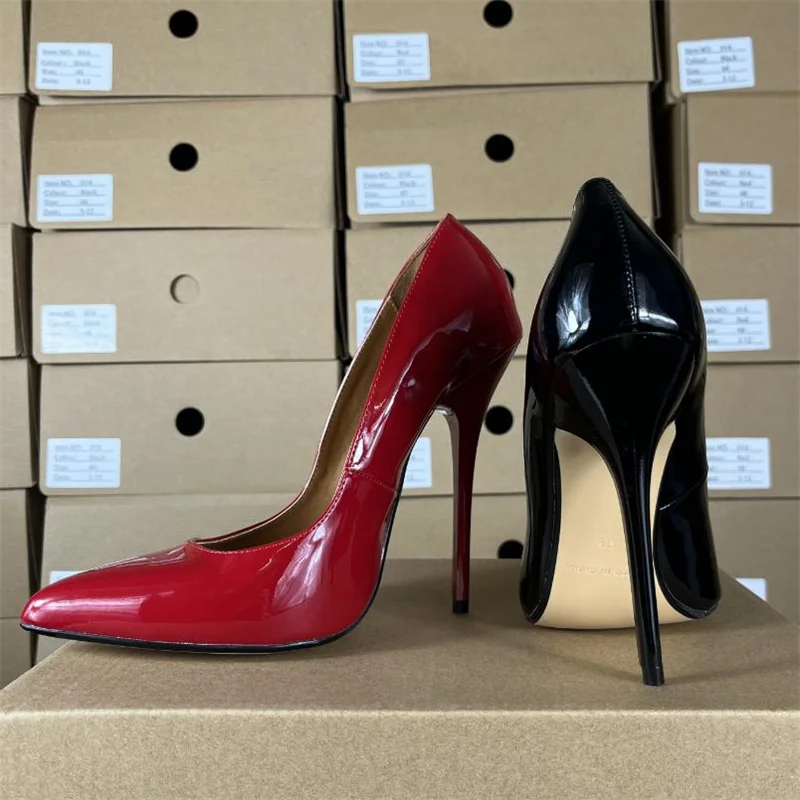 Spring Autumn Stilettos Plytle topánky Žena Sexy 14 cm tenké podpätky Dámy špicaté pumpy fetišov na nohách plus veľkosť US14 15 16 17