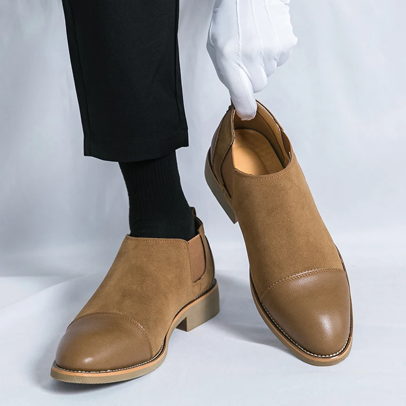 Spring Luxury Brand Špicaté semišové laafery klasické obchodné ležérne kožené topánky vysokokvalitné večierky svadobné Chelsea pánske topánky