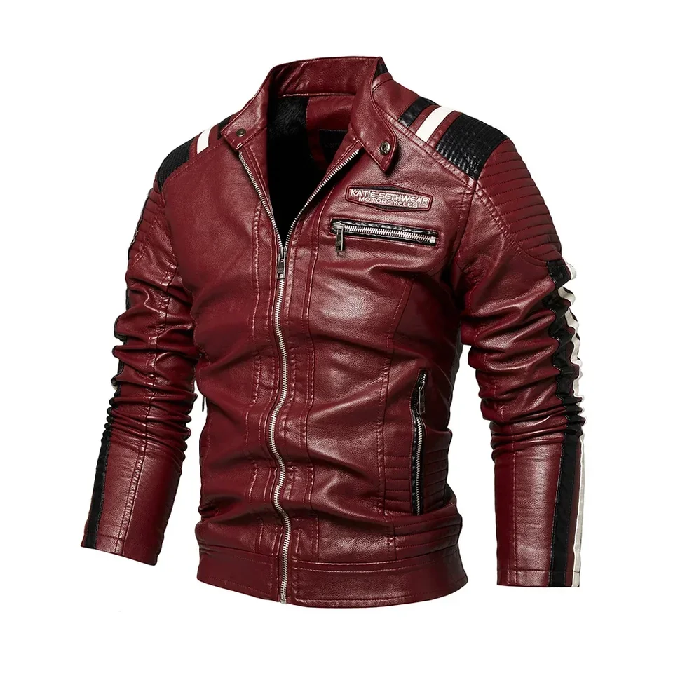 Spring Outdoor Cast Motor Conyber PU bunda Men módna kožená bunda muži Jeseň Motocykel štíhly fleece kožený bunda srsť mužov