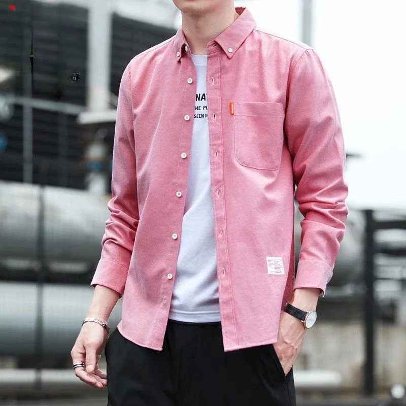 Spring Oxford Cotton Pánsky obchod s dlhým rukávom tričko s dlhým rukávom