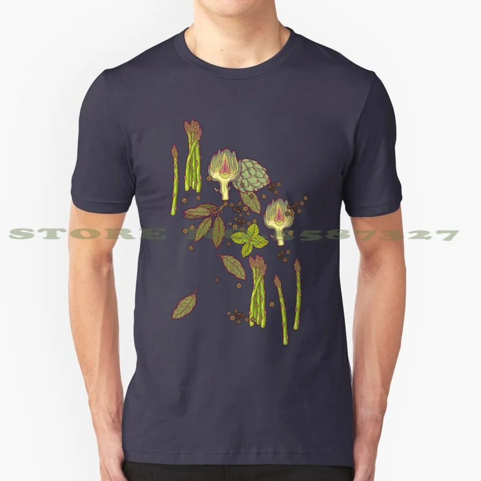 Spring špargľa 100% bavlnené tričko jar čerstvé zelené ružové zdravé milostné ekologické potraviny asparagus bay listové korenie korenie