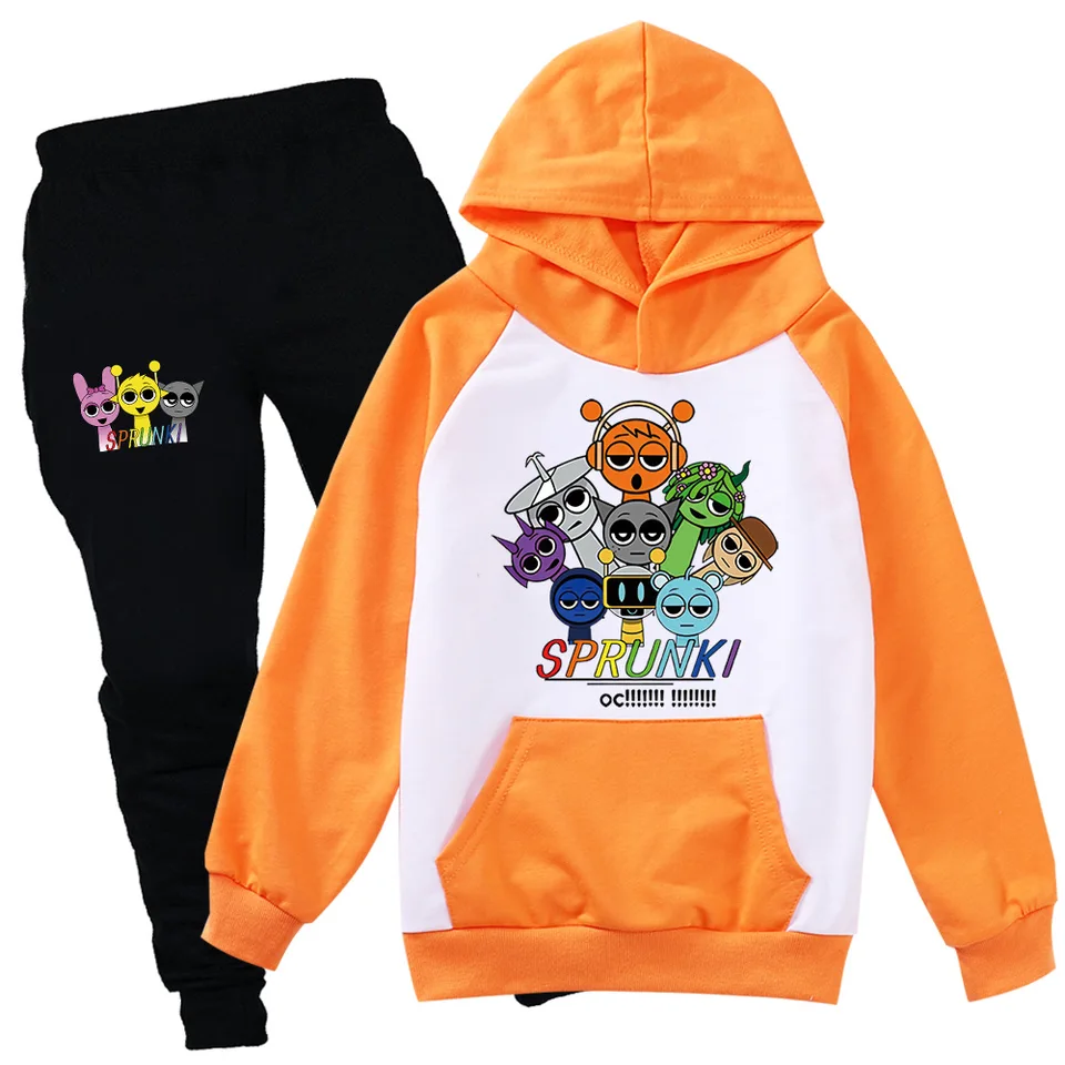 Sprunki oblečenie set Kids Cartoon Sprunkis Incredibox Hoodie Boy Spring Fall Tracksuit Girls Dievčatá mikina mikiny Top nohavice 2ks súpravy