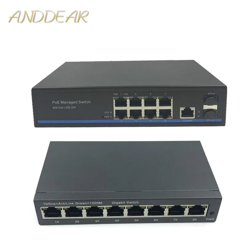 Správa 8 port 10/100/1000 Mbps Poe Ethernet Switch Sway Switch s 2 Gigabit SFP Slots IGMP VLAN Management PoE prepínač PoE