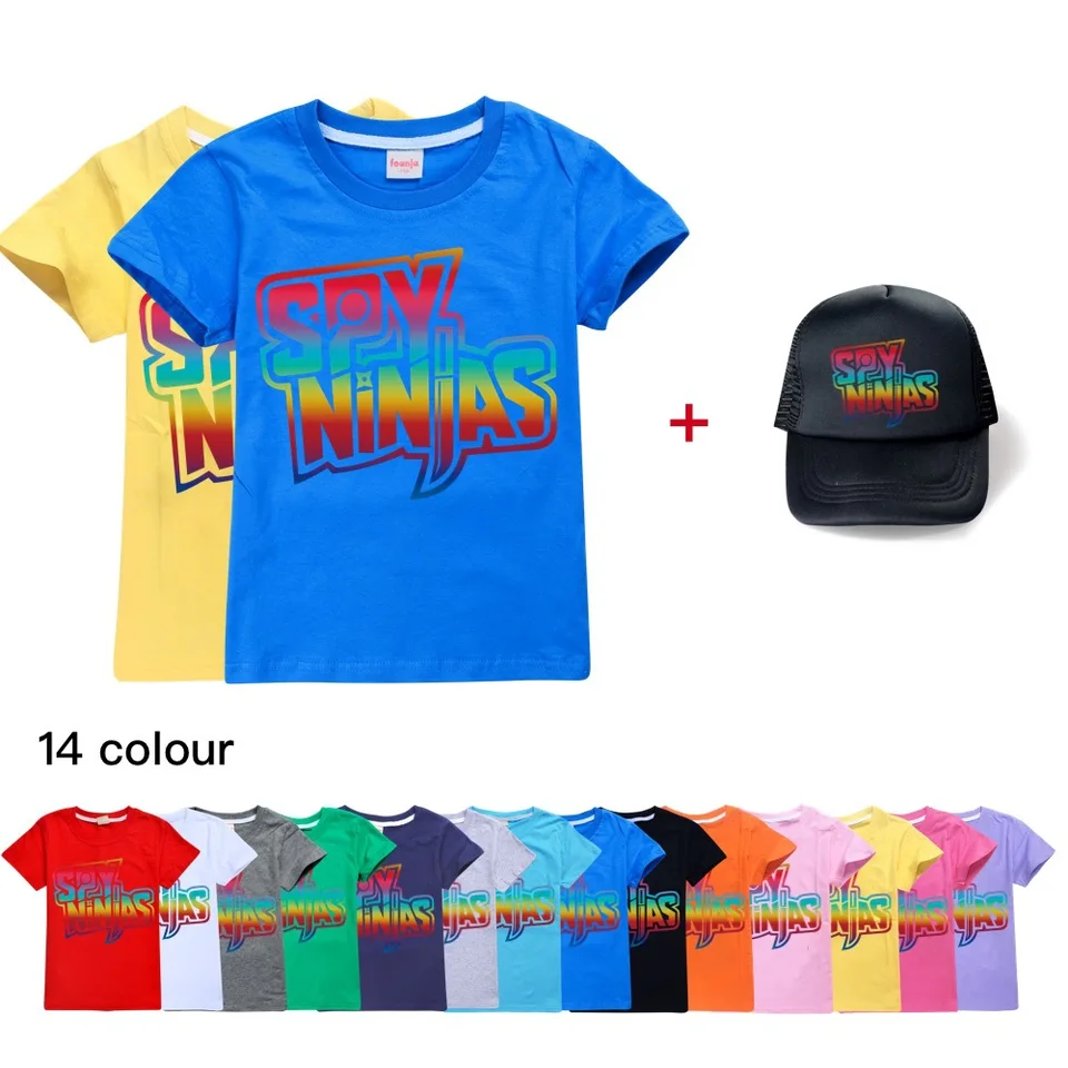 Spy ninjas košele deti letné tričko Cotton Kawaii oblečenie chlapče, topánky pre batoľa dievčatá odevy deti tričko +klobúky