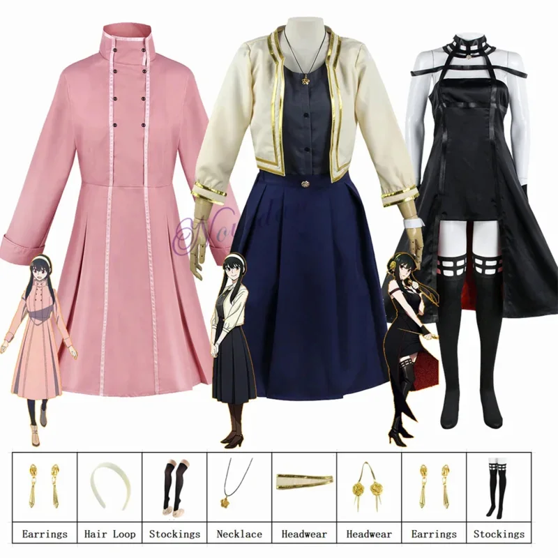 Spyxfamily yor cosplay anime spy x rodina yor falšuje cosplay kostým parochne šaty yor briar náušnice dlhé vlasy dámske oblečenie set