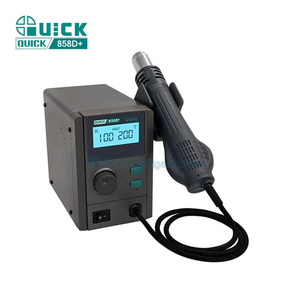 Spájkovacie stanice Quick 858d+ horúca vzduchová stanica LCD LCD Digitálna displej režijnej stanice horúca vzduchová pištoľ pre Chip PCB SMD