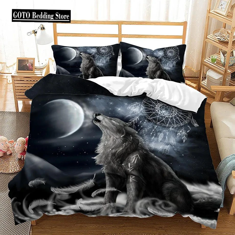 Spálňa posteľná sada King Veľkosť pre dvojitú 3D tlač Čemián jeleň Moon, Wolf Bed Linen 2 People 240x260 Cover Cover+Pilllowcase