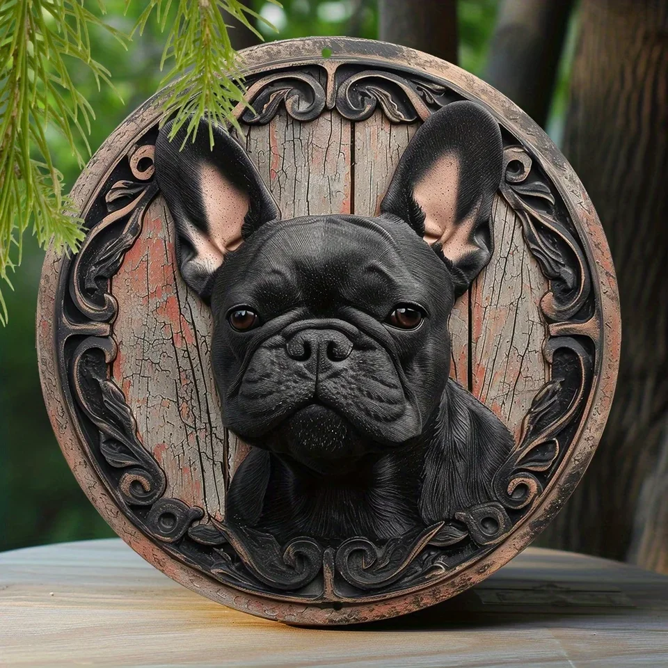 Spálňa Ženy Faux Laser Cut Iron Window ošetrenia okrúhle značky Darce Darčeky francúzske buldogové téma dekorácia N181