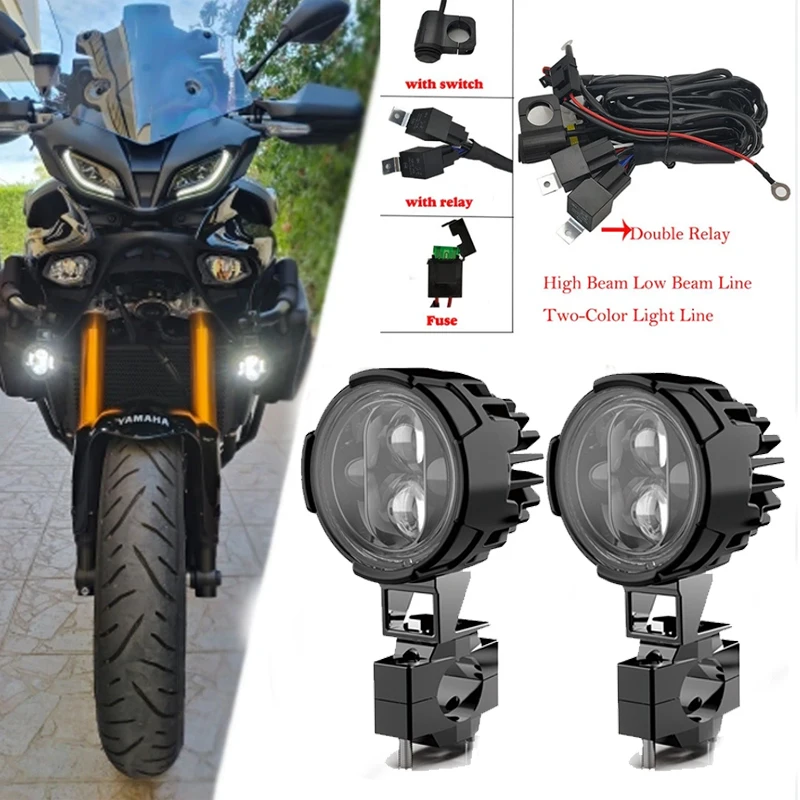 Spár 100 W motocyklové svetlomety hmlové svetlá LED pomocné hnacie svetlo svetlo svetlomet s dvojitým farebným blikateľom FAROL MOTO FOG LAMP.
