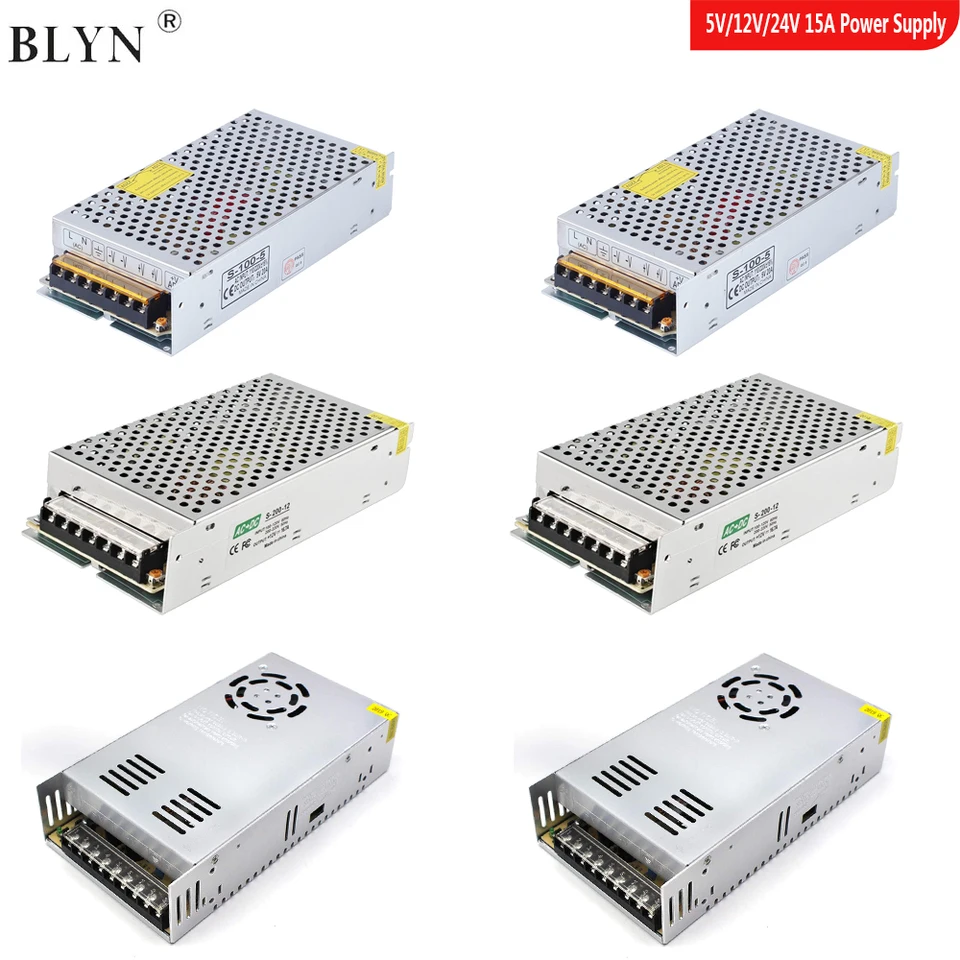 Spínací napájací zdroj DC12V 5V 24V 15A 180W 360W Adaptér Transformátora osvetlenia AC110V/220V Driver pre LED pásik CCTV fotoaparát