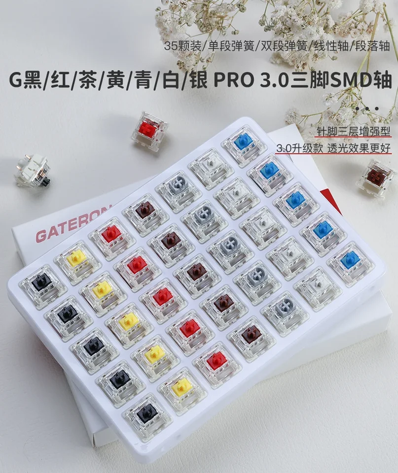 Spínač Gateron Pro 3.0 Verzia RGB Žltá červená hnedá 3 kolíky pre mechanickú klávesnicu MX