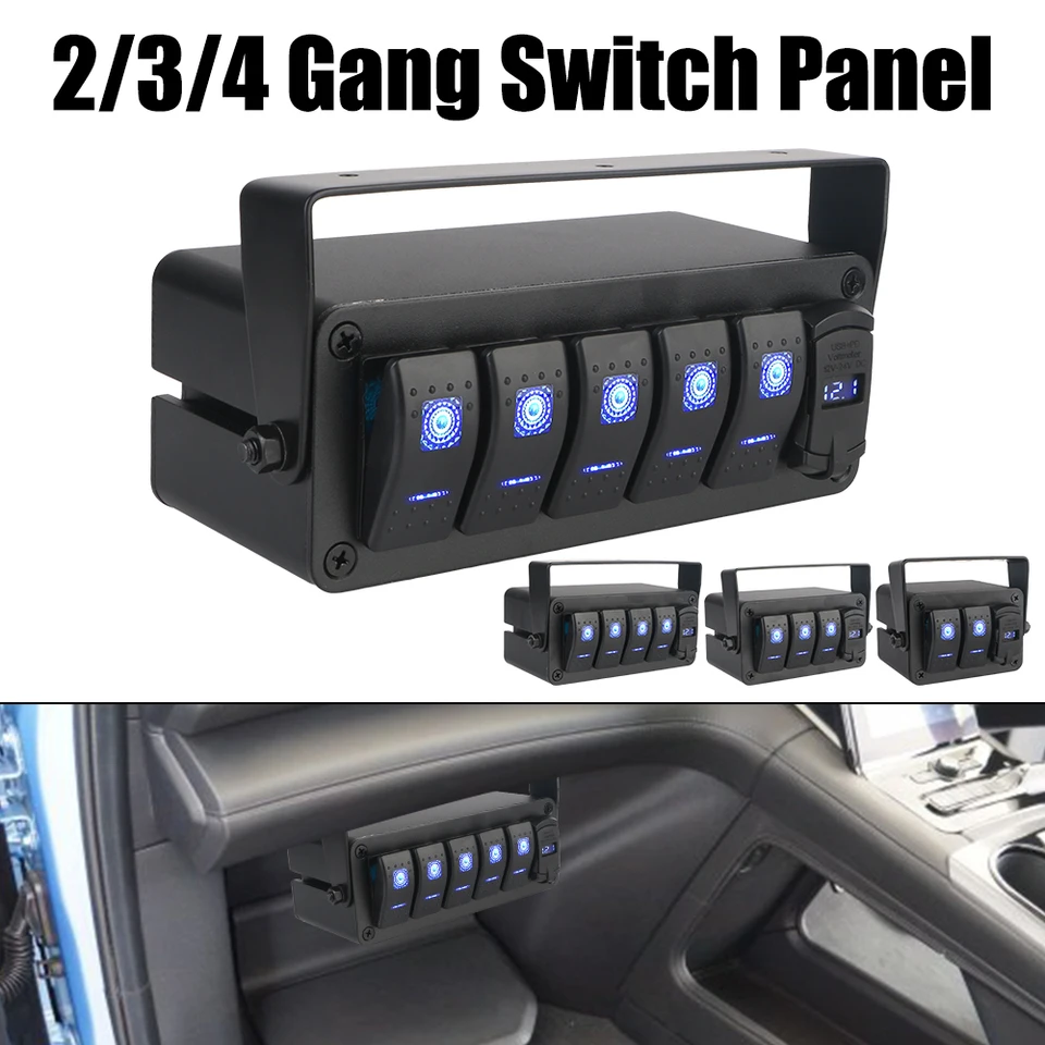 Spínač PD+QC Rýchle nabíjanie 2/3/4/5 gang s nálepkou na ikonu digitálny voltmeter automobilový špionáž DC 12V/24V