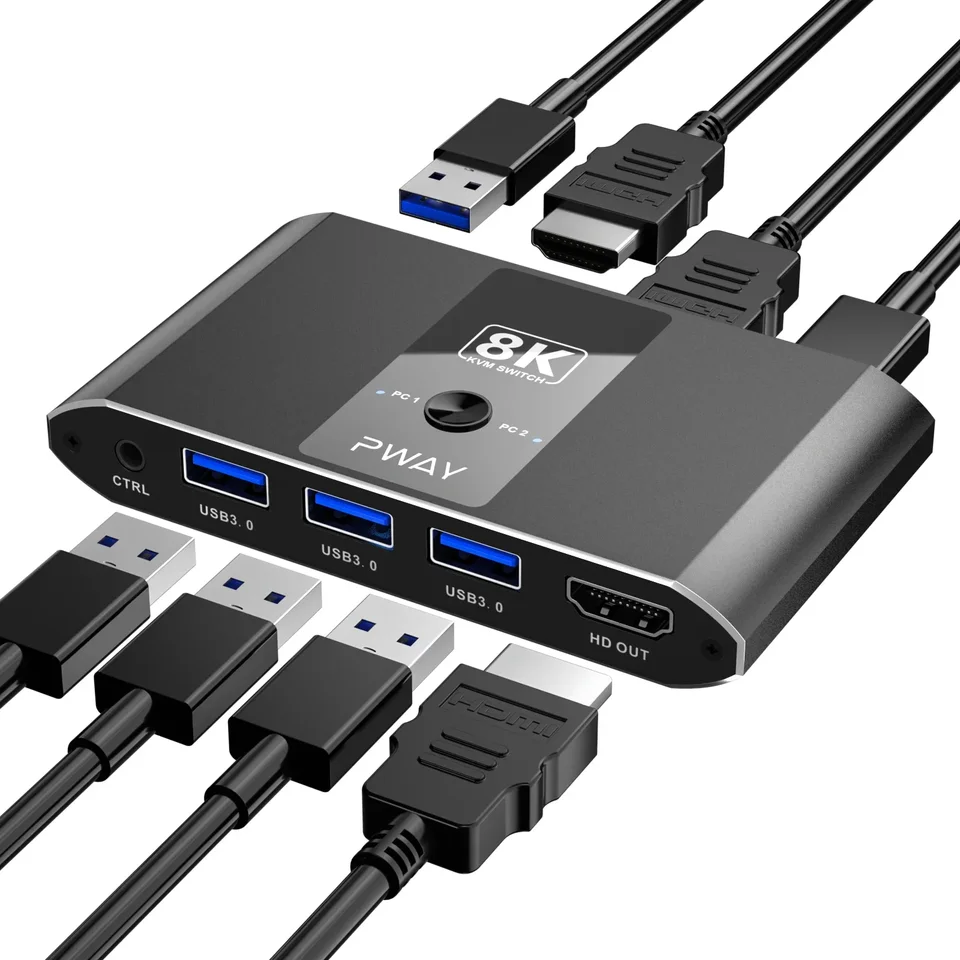 Spínače KVM 2 port 8k@60 Hz 2 počítače 1 Monitor Zdieľajte klávesnicu tlačiareň myši, tlačidlo prepínač Dismota