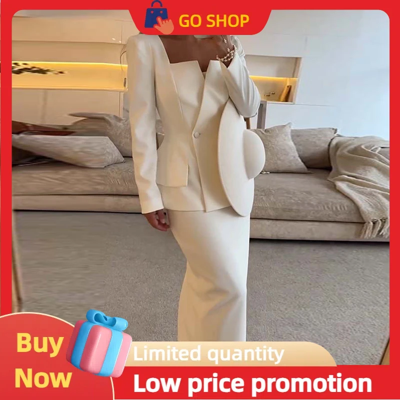 Square Collar Women Coat Set Elegantné gombíky s krátkym bundou bedrové sukne dlhé sukne 2025 Spring Urban Female Nové v zodpovedajúcich súpravách